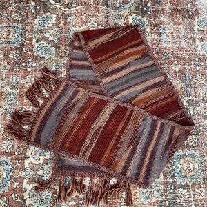 Shupaca made in peru 100%alpaca burgundy maroon fringe boho scarf with tassels